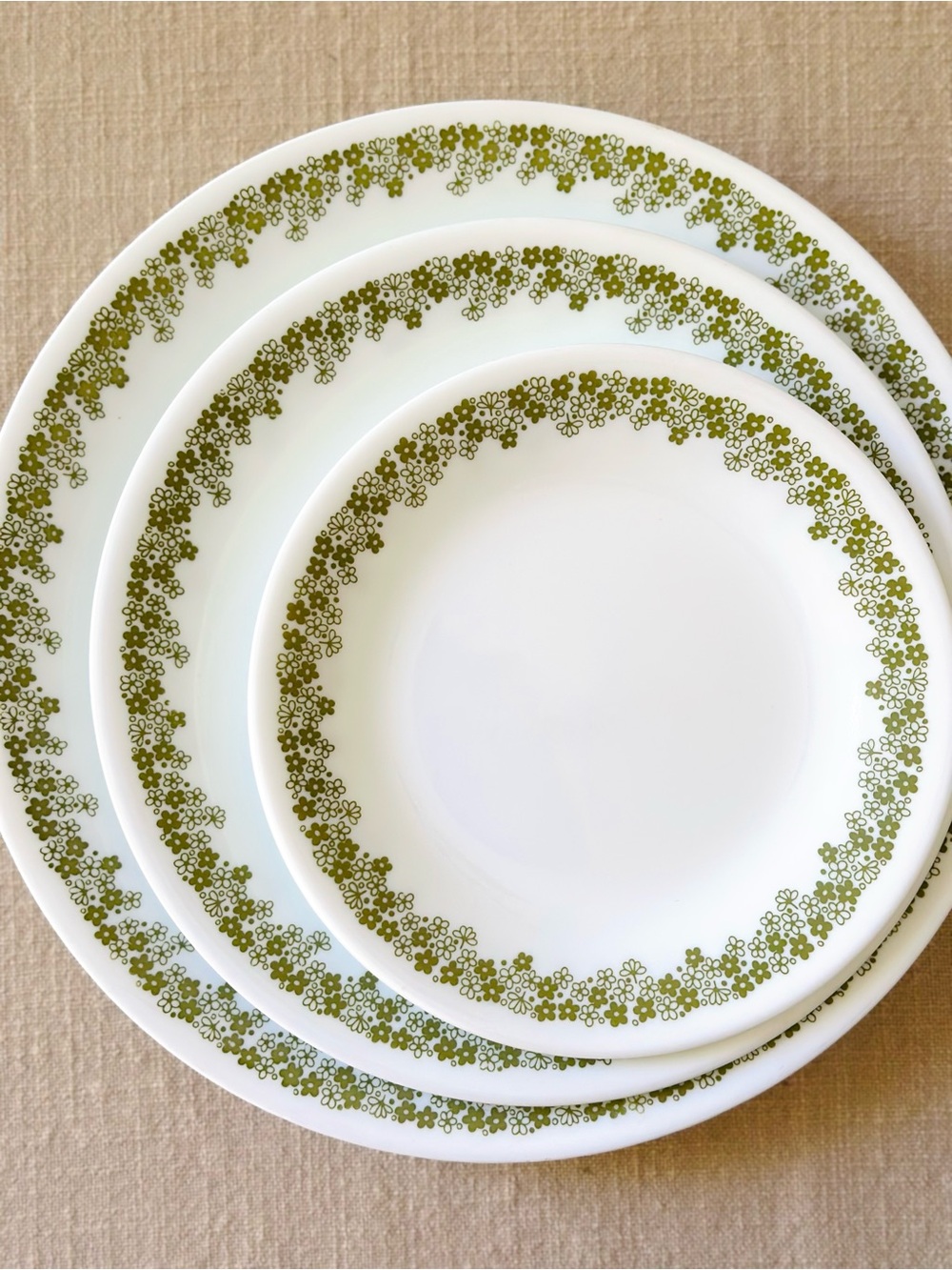 Small Set of Vintage Corelle Spring Blossom Green Luncheon Plates